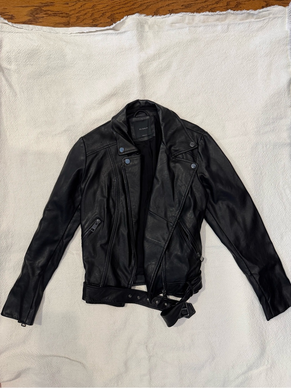 Elodie Black Faux Leather Moto Jacket with Belted Waist